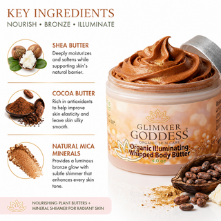 Organic Whipped Bronzing Body Butter – Shimmering Body Moisturizer with Instant Bronze Glow - Glamourous Grace