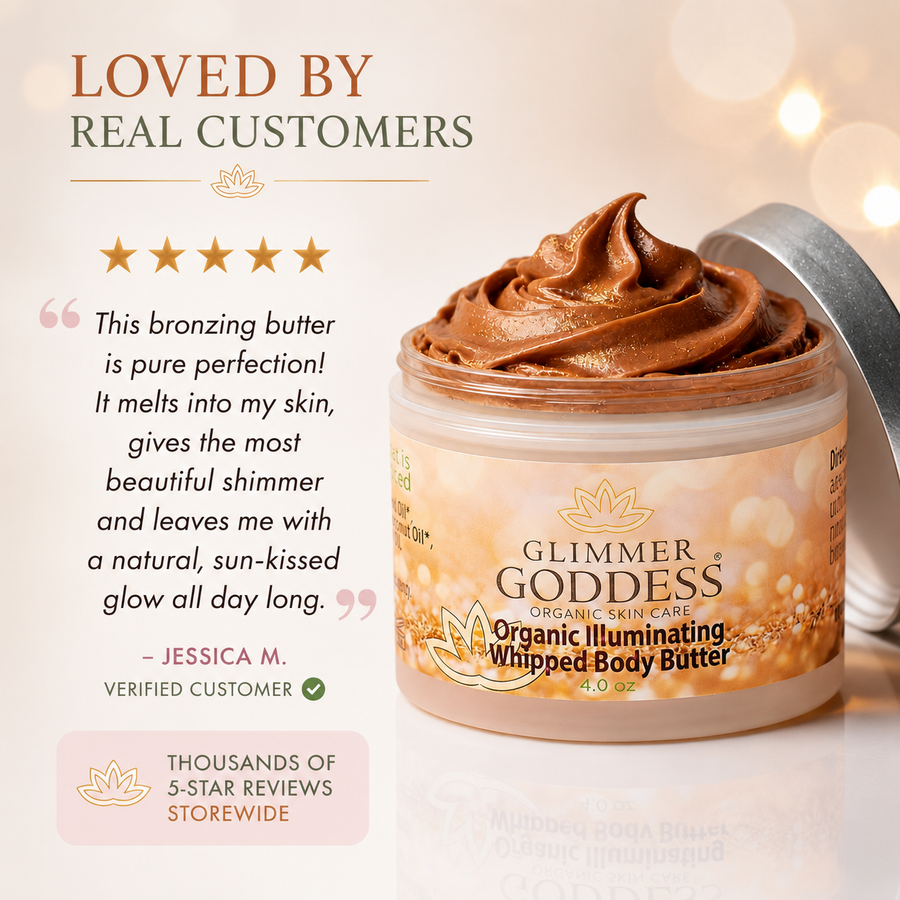 Organic Whipped Bronzing Body Butter – Shimmering Body Moisturizer with Instant Bronze Glow - Glamourous Grace