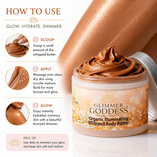 Organic Whipped Bronzing Body Butter – Shimmering Body Moisturizer with Instant Bronze Glow - Glamourous Grace