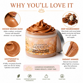 Organic Whipped Bronzing Body Butter – Shimmering Body Moisturizer with Instant Bronze Glow - Glamourous Grace