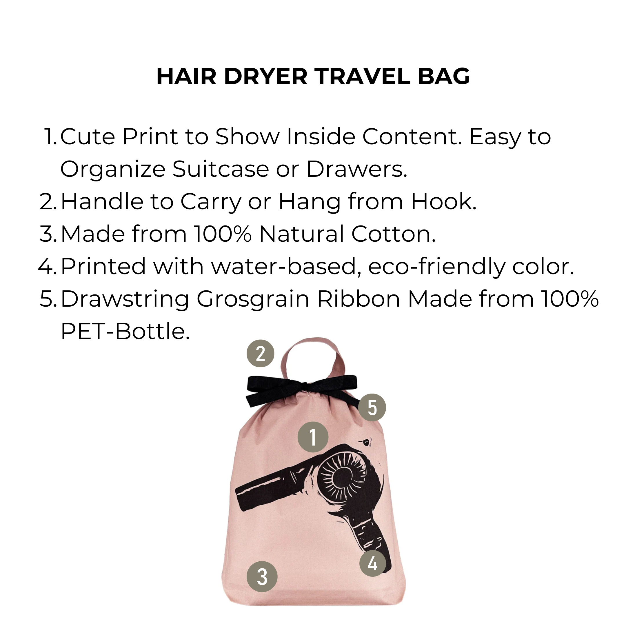 Hair Dryer Travel Bag – Pink/Blush - Glamourous Grace