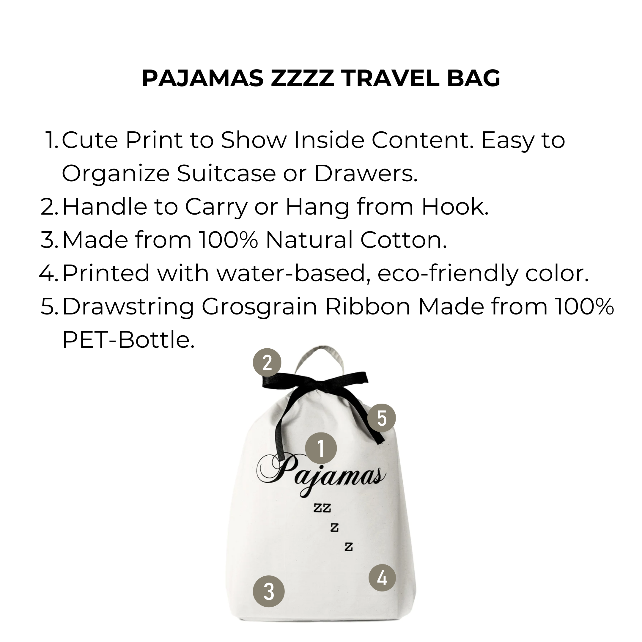 Pajamas Zzzz Travel Bag – Cream - Glamourous Grace