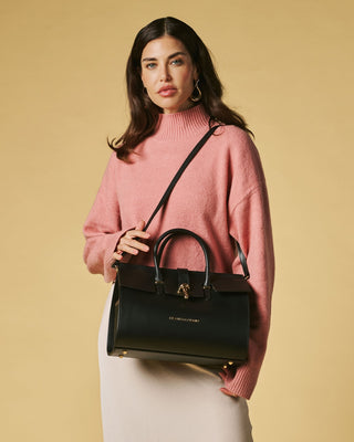 Oriana (black) - Italian calf leather women's handbag (with shoulder strap) - Glamourous Grace