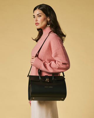 Oriana (black) - Italian calf leather women's handbag (with shoulder strap) - Glamourous Grace