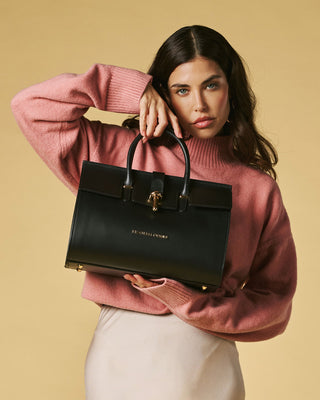 Oriana (black) - Italian calf leather women's handbag (with shoulder strap) - Glamourous Grace