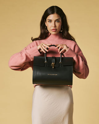 Oriana (black) - Italian calf leather women's handbag (with shoulder strap) - Glamourous Grace