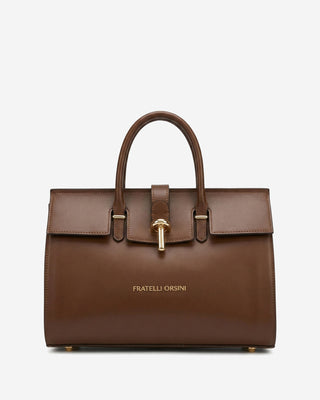 Oriana (brown) - Italian calf leather women's handbag (with shoulder strap) - Glamourous Grace