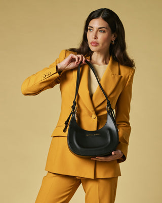 Ornella (black) - Italian calf leather women's crossbody bag (with shoulder strap) - Glamourous Grace