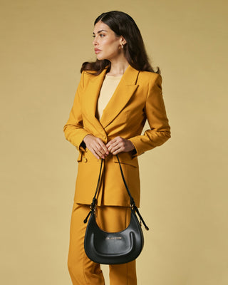 Ornella (black) - Italian calf leather women's crossbody bag (with shoulder strap) - Glamourous Grace