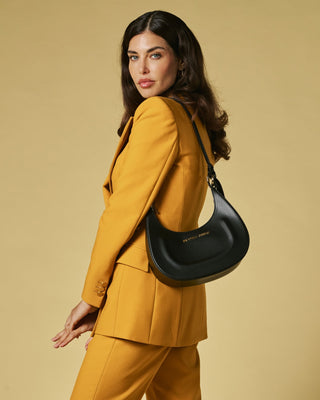 Ornella (black) - Italian calf leather women's crossbody bag (with shoulder strap) - Glamourous Grace