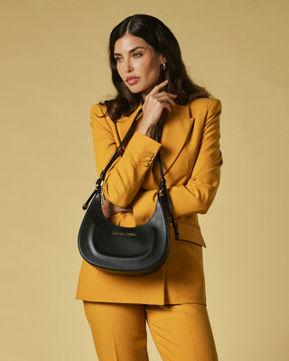Ornella (black) - Italian calf leather women's crossbody bag (with shoulder strap) - Glamourous Grace