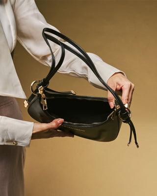 Ornella (black) - Italian calf leather women's crossbody bag (with shoulder strap) - Glamourous Grace