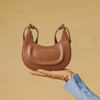 Ornella (cognac) - Italian calf leather women's crossbody bag (with shoulder strap) - Glamourous Grace
