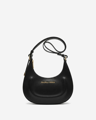 Ornella (black) - Italian calf leather women's crossbody bag (with shoulder strap) - Glamourous Grace