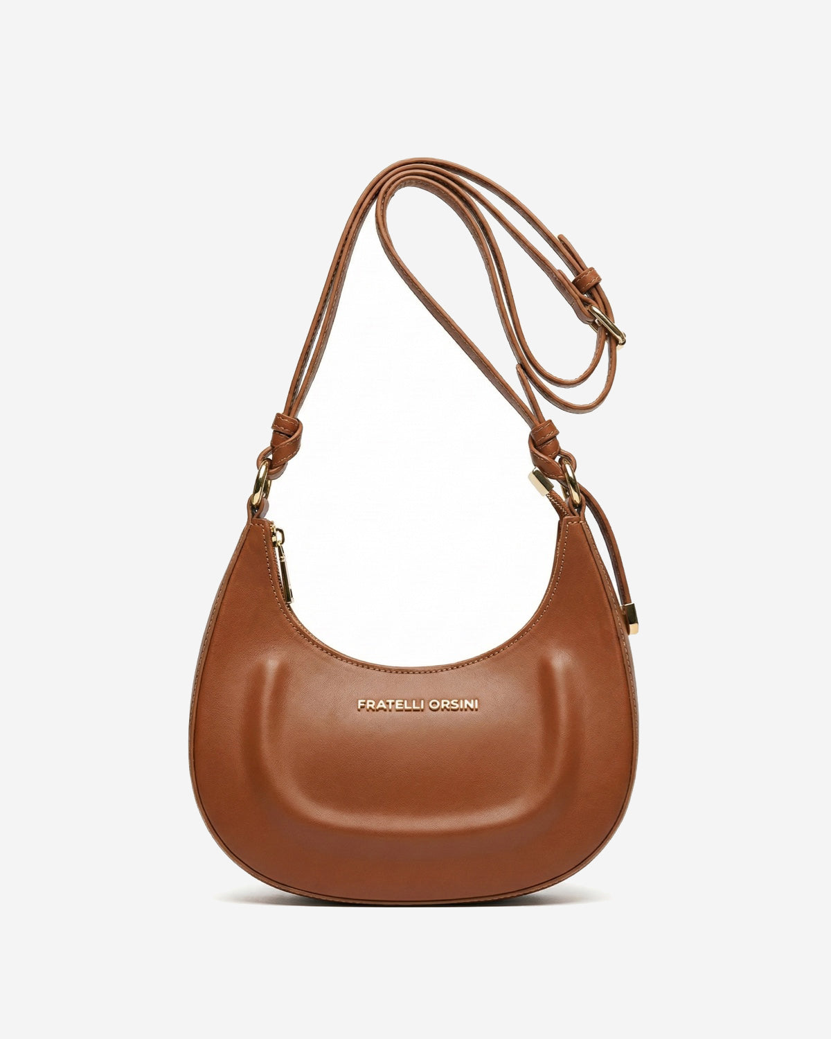 Ornella (cognac) - Italian calf leather women's crossbody bag (with shoulder strap) - Glamourous Grace