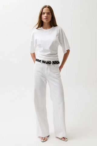 Jaydn Low Slung Palazzo Jeans White - Glamourous Grace