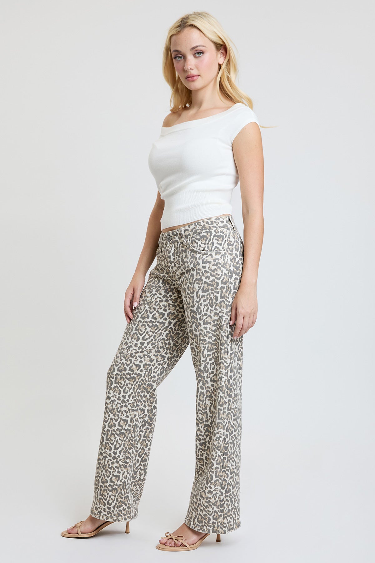 Women's Britney Leopard Wide Leg Jeans - Glamourous Grace