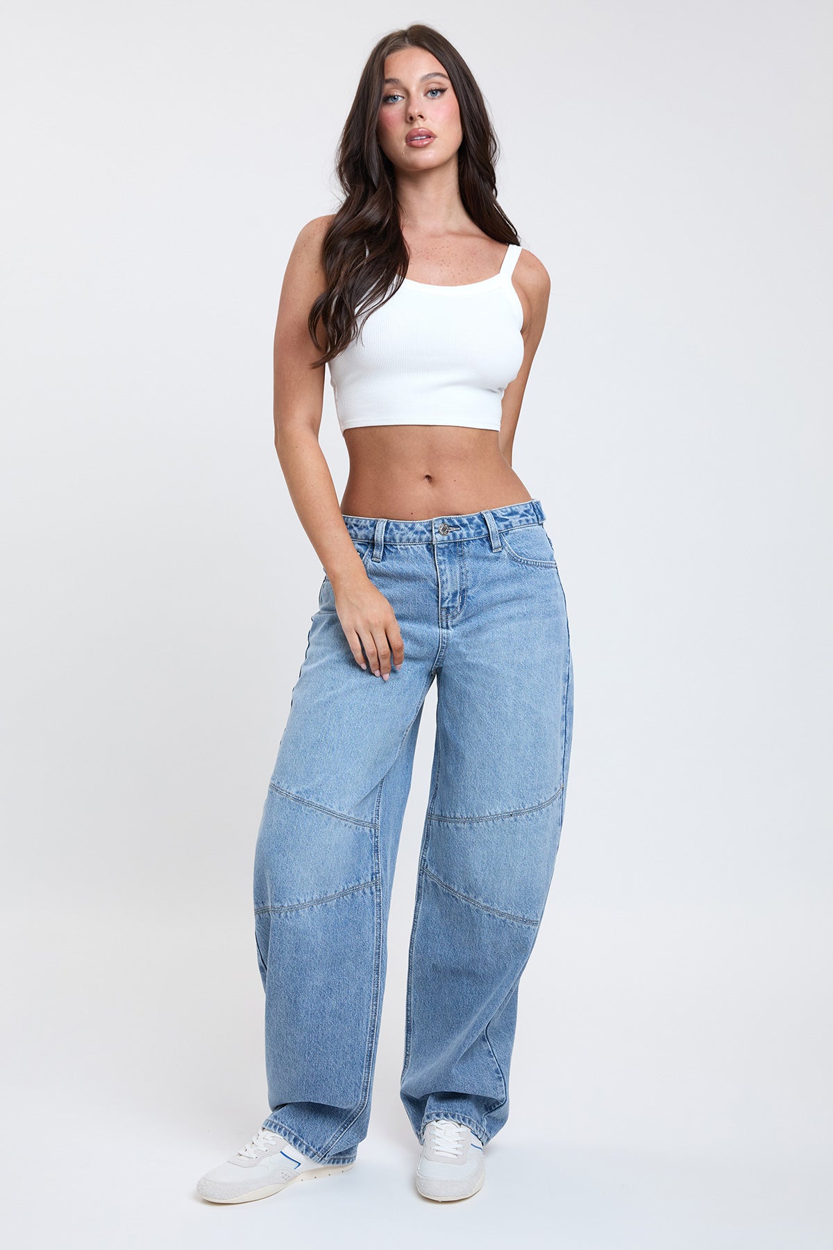 Women's Moto Relaxed Rise Baggy Barrel Jeans with Seam Detail - Glamourous Grace