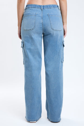Women's Elastic Waist Straight  Cargo Jean