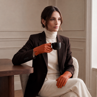 P2666 (orange) – Women’s unlined Italian lambskin leather dress gloves - Glamourous Grace