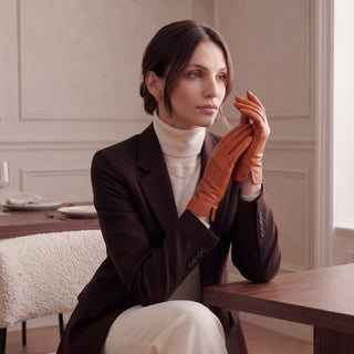 P2666 (orange) – Women’s unlined Italian lambskin leather dress gloves - Glamourous Grace