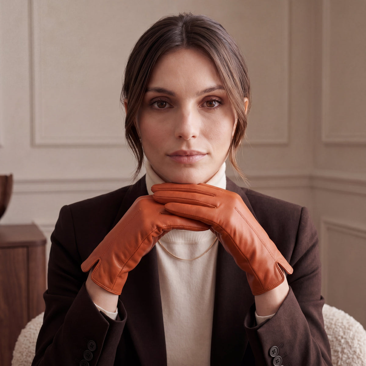 P2666 (orange) – Women’s unlined Italian lambskin leather dress gloves - Glamourous Grace