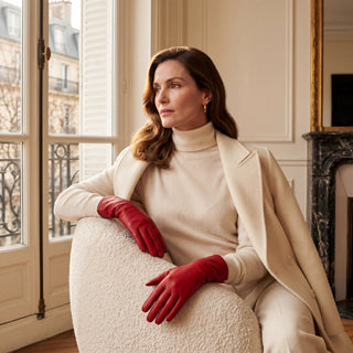 P2666 (red) - Women’s unlined Italian lambskin leather dress gloves - Glamourous Grace
