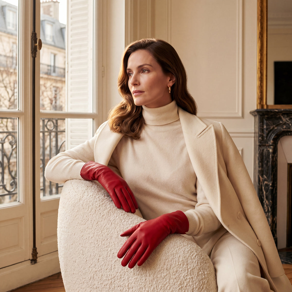 P2666 (red) - Women’s unlined Italian lambskin leather dress gloves - Glamourous Grace