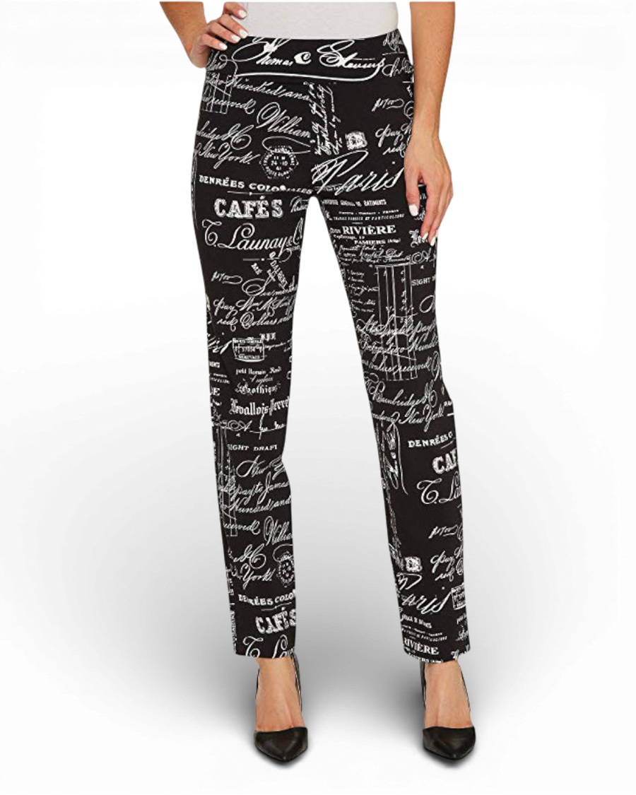 Krazy Larry P507 Pull on Pant - Black French News - Glamourous Grace