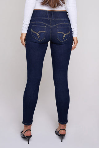 Women's Mid Rise 3-Button WannaBettaButt Skinny Jeans - Glamourous Grace