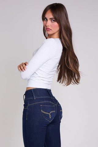 Women's Mid Rise 3-Button WannaBettaButt Skinny Jeans - Glamourous Grace