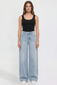 Women's Joey Super Wide Leg Jeans with Star Patches
