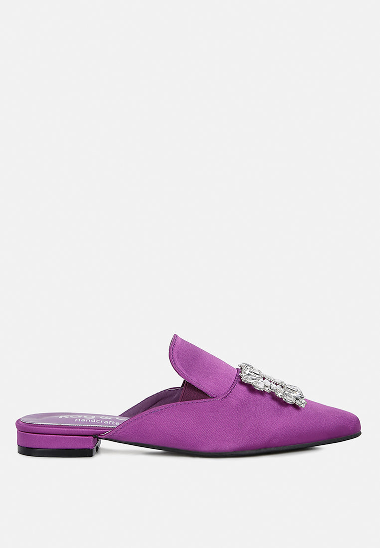Perrine Diamante Brooch Slip On Mules - Glamourous Grace
