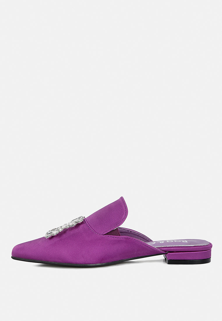 Perrine Diamante Brooch Slip On Mules - Glamourous Grace