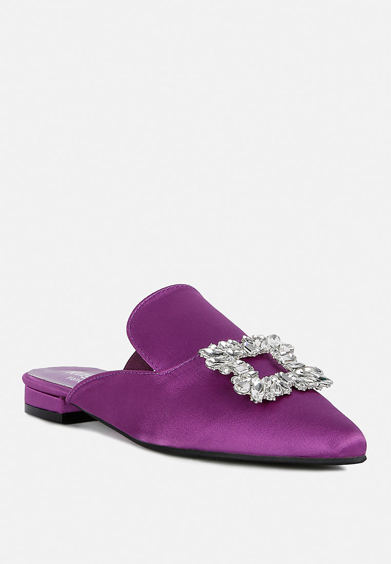 Perrine Diamante Brooch Slip On Mules - Glamourous Grace