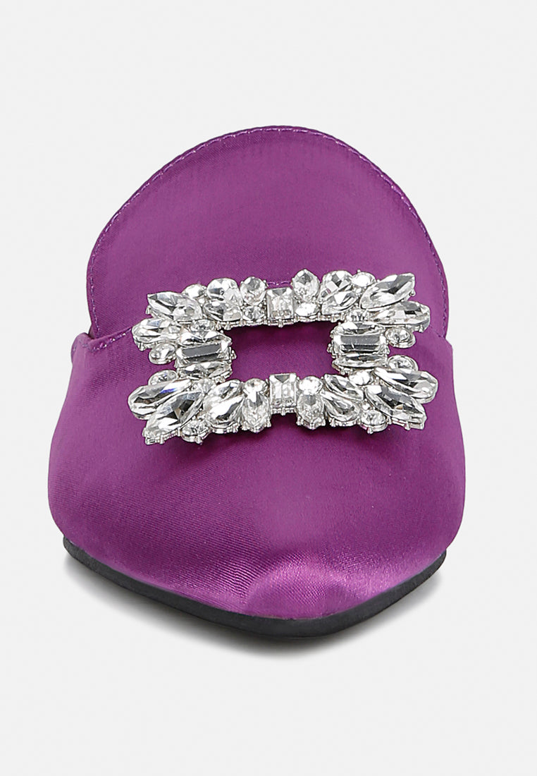 Perrine Diamante Brooch Slip On Mules - Glamourous Grace