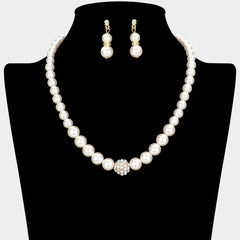 Pave Ball & Pearl Strand Necklace