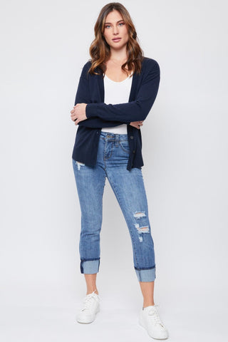 Women's Petite WannaBettaButt Mid Rise Mega Cuff Jeans