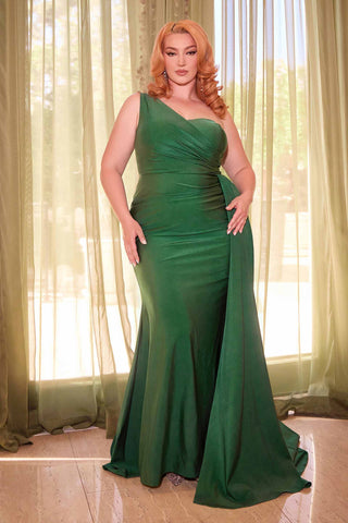 Ladivine PT004C Long Chic One Shoulder Stretch Satin Side Sash Gown - Glamourous Grace