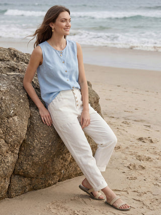 Linen Simple Button Fly Trousers HEIDI - Glamourous Grace