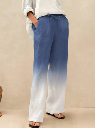 LINTICO 100% linen classic pants in neutral color, tailored fit with front pockets, designed for comfortable, stylish bottoms.