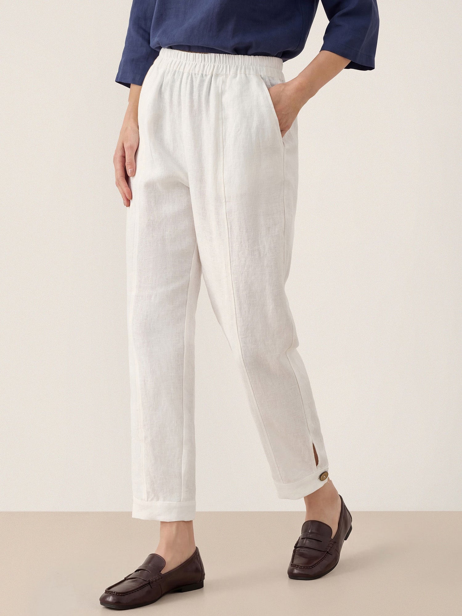 100% Linen Straight-Leg Pants with Elastic Waist PATRICE - Glamourous Grace