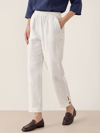 100% Linen Straight-Leg Pants with Elastic Waist PATRICE - Glamourous Grace