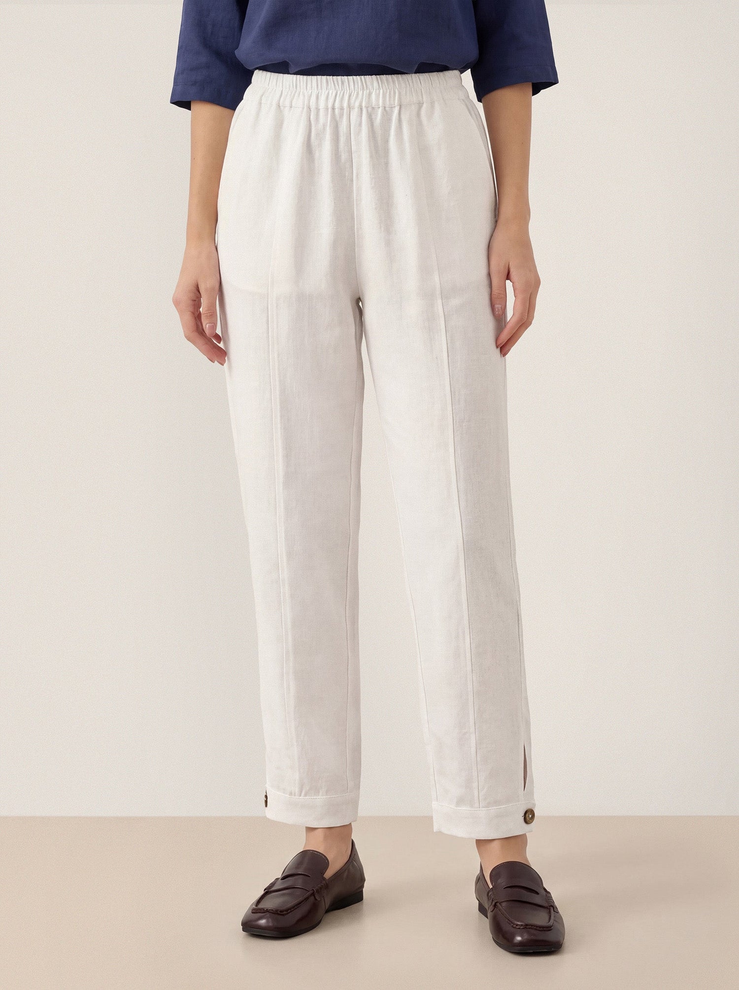 100% Linen Straight-Leg Pants with Elastic Waist PATRICE - Glamourous Grace