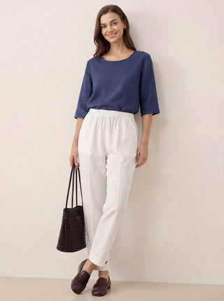 100% Linen Straight-Leg Pants with Elastic Waist PATRICE - Glamourous Grace