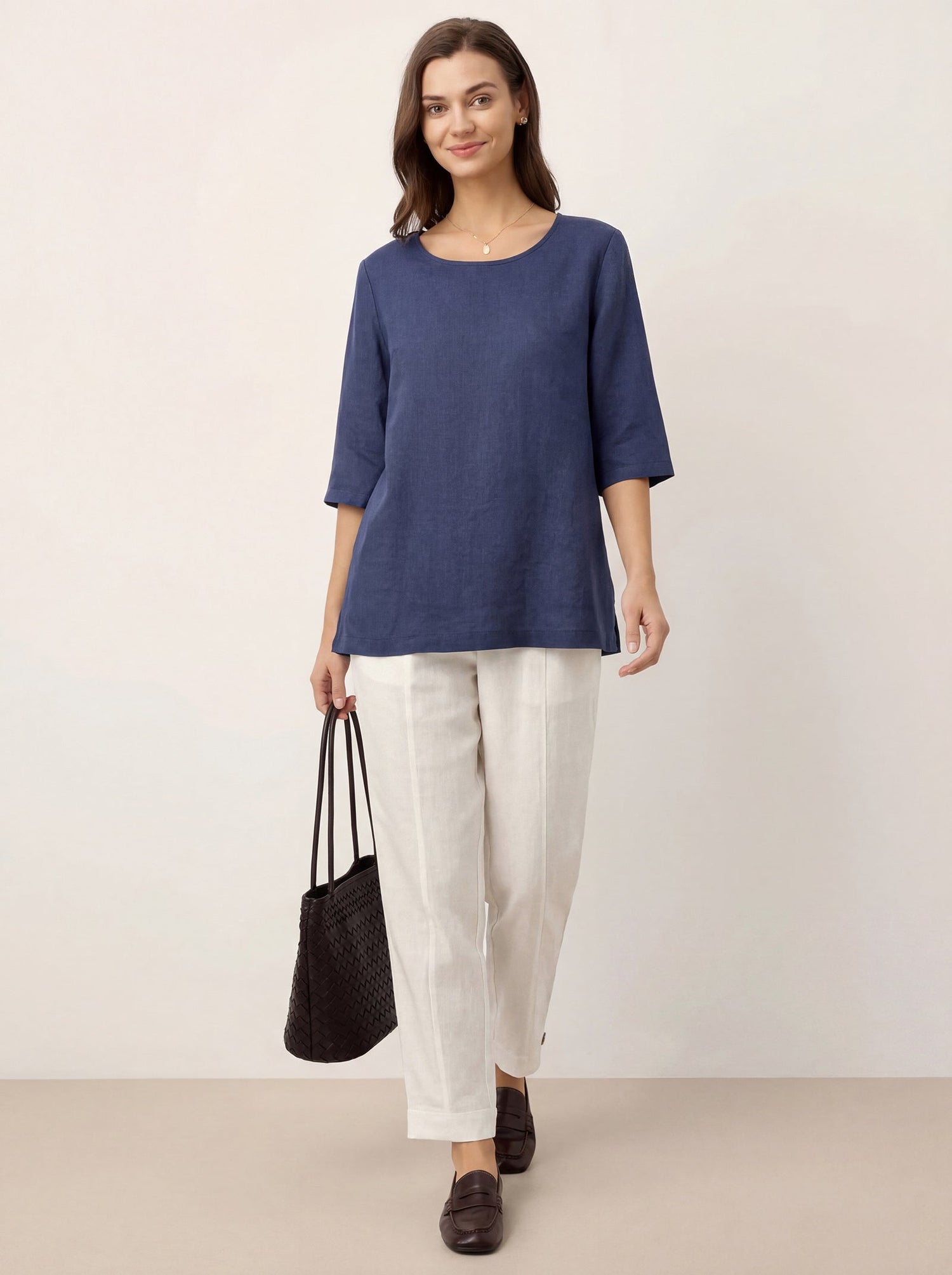 100% Linen Straight-Leg Pants with Elastic Waist PATRICE - Glamourous Grace