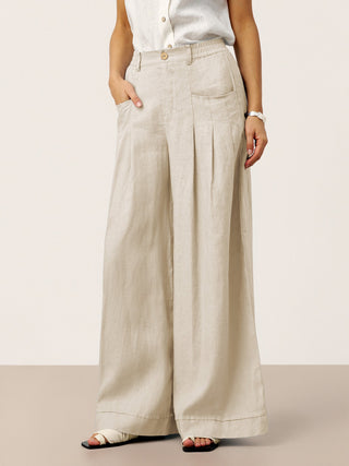 100% Linen Sculpted Pleat Elasticated Back Relaxed Pants VERIDIANA - Glamourous Grace