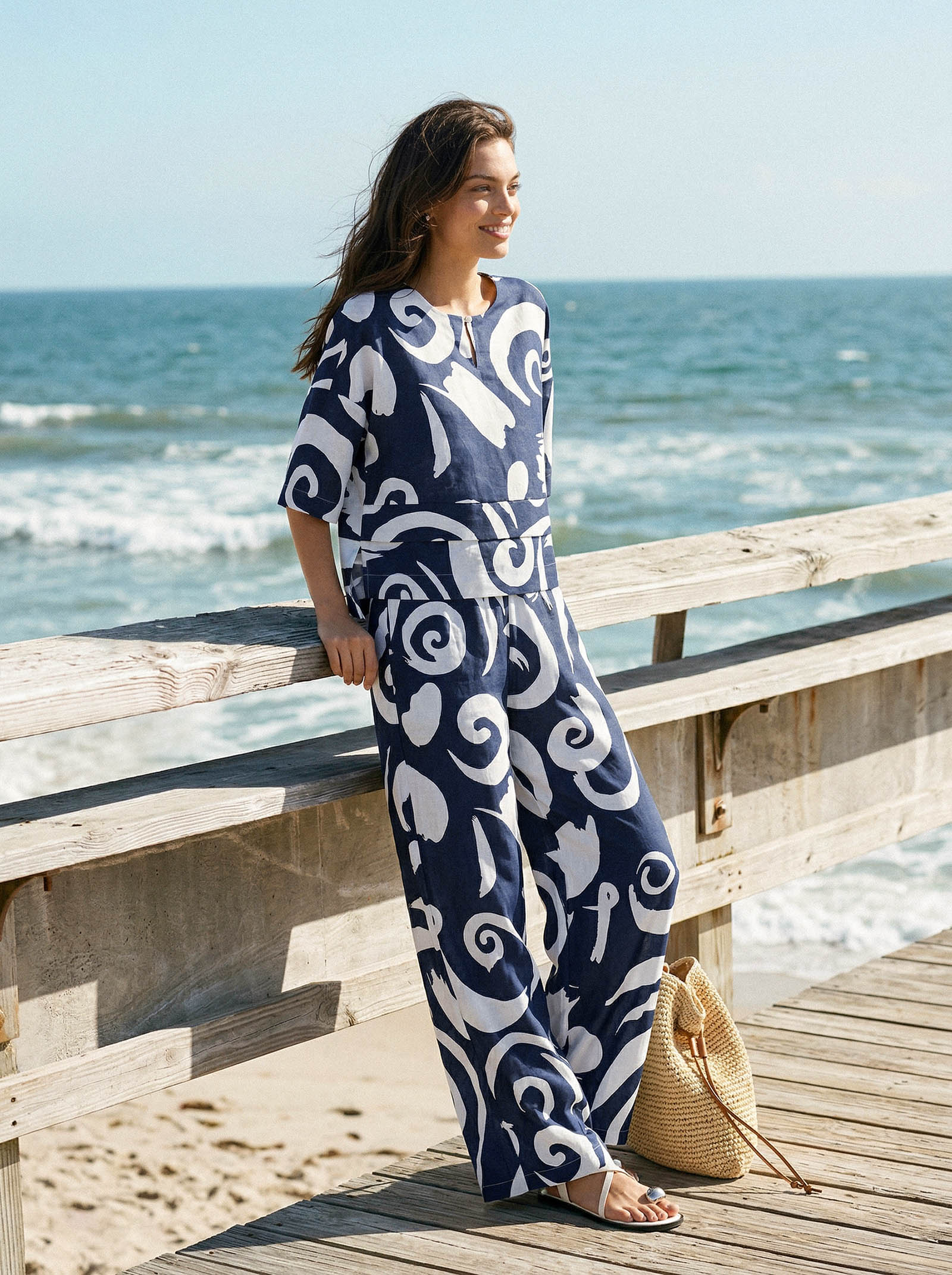 Linen Abstract-Print Straight-Leg Pants ORLA - Glamourous Grace