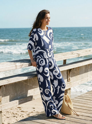 Linen Abstract-Print Straight-Leg Pants ORLA - Glamourous Grace