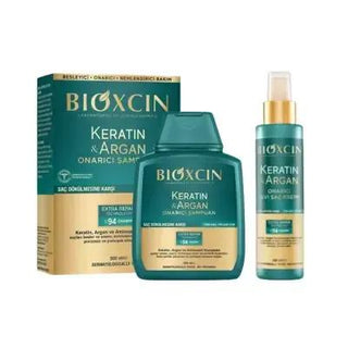 Bioxcin Keratin & Argan Hair Care Set: Repair, Strengthen & Prevent Hair Loss - Sulfate Free Shampoo & Leave-In Conditioner for Damaged Hair - Glamourous Grace